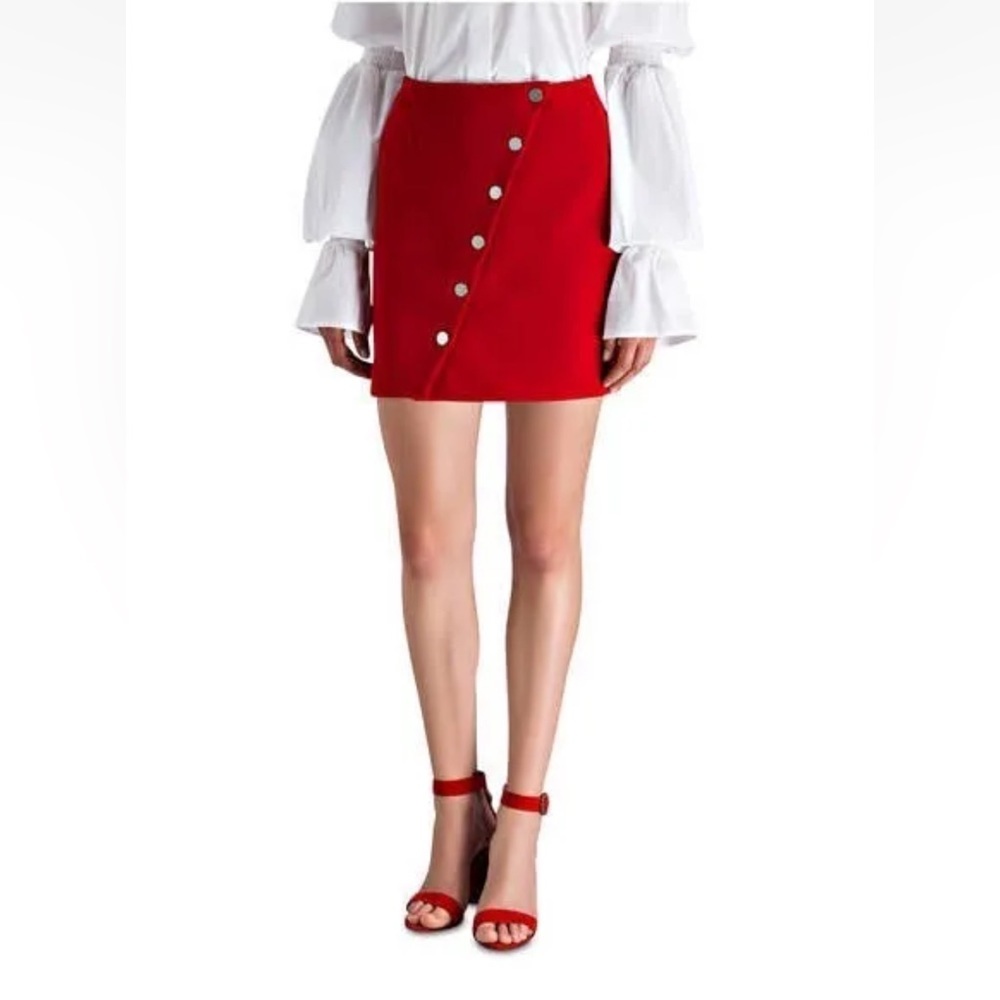 Maje NEW Justine Mini Skirt Snap Front Closure Asymmetrical Crepe Stretch A Line